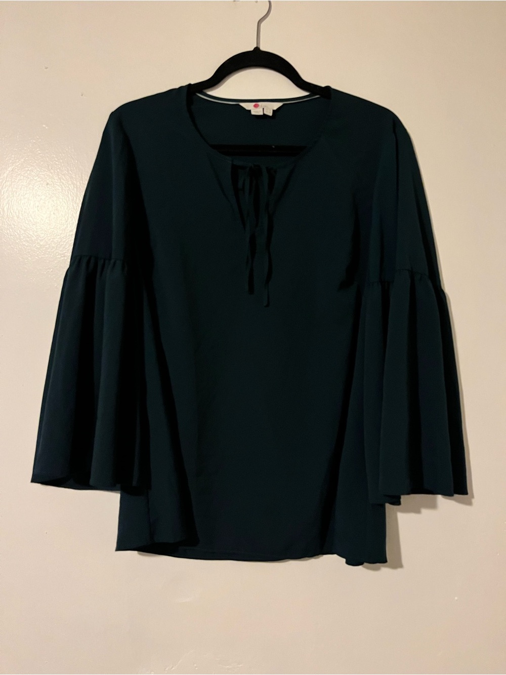 Boden Dark Teal Bell-Sleeve Tie-Front Blouse